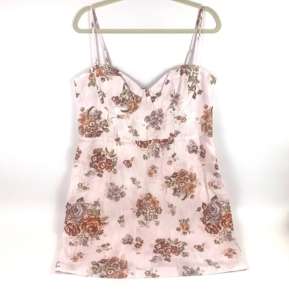 H &‎ M Brock Collection Brocade Print Corset Dress Sz L Couquette Strappy Floral